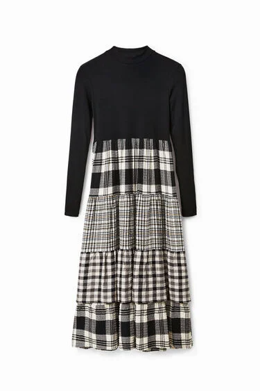 Rib Top Tartan Skirt Dress